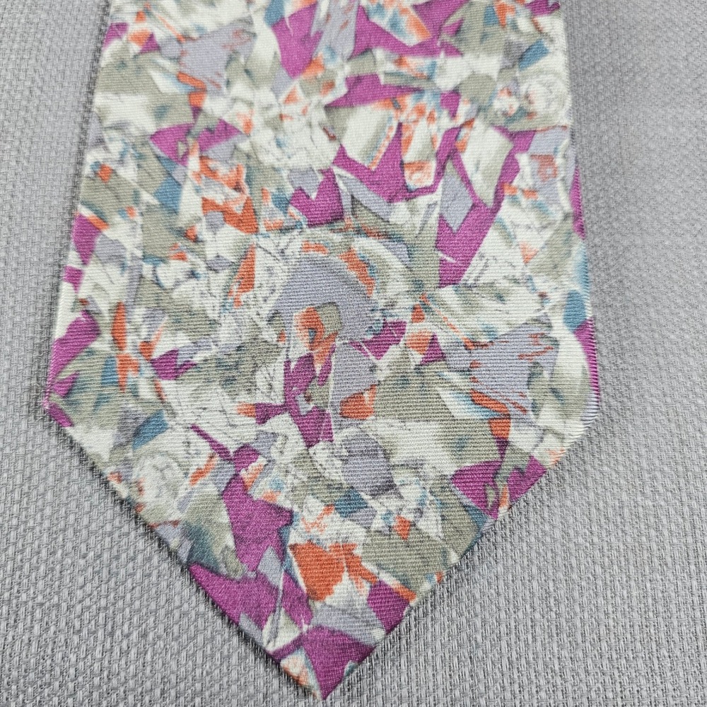 Clubfellow Silk Necktie Abstract Geometric Mosaic Purple Grey Orange VTG USA